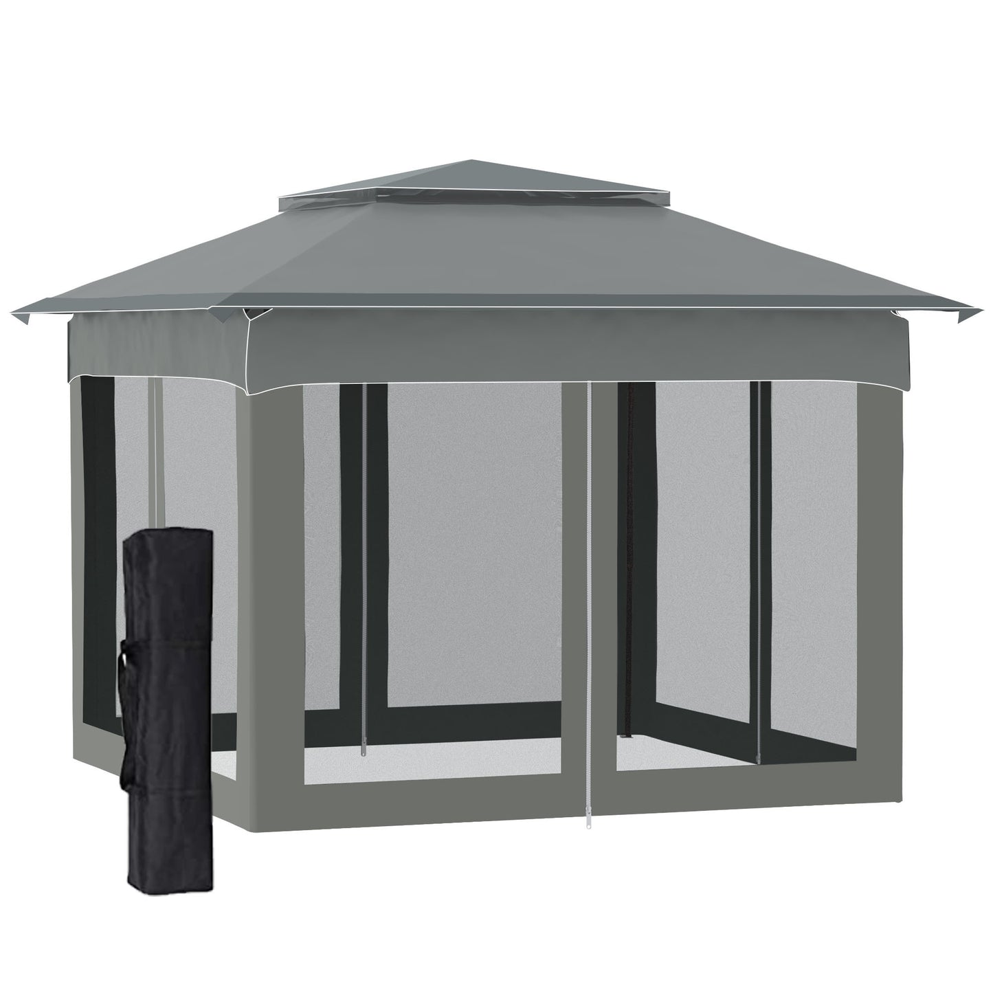 11' x 11' Pop Up Canopy, Outdoor Patio Gazebo Shelter with Removable Zipper Netting, Instant Event Tent w/ 114 Square Feet of Shade and Carry Bag for Backyard, Garden, Dark Gray