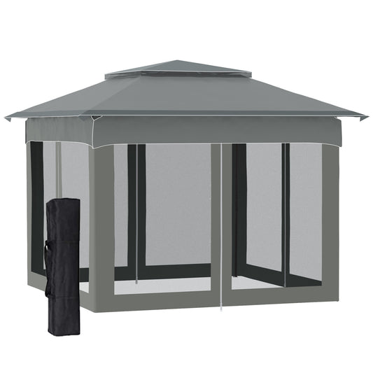 11' x 11' Pop Up Canopy, Outdoor Patio Gazebo Shelter with Removable Zipper Netting, Instant Event Tent w/ 114 Square Feet of Shade and Carry Bag for Backyard, Garden, Dark Gray