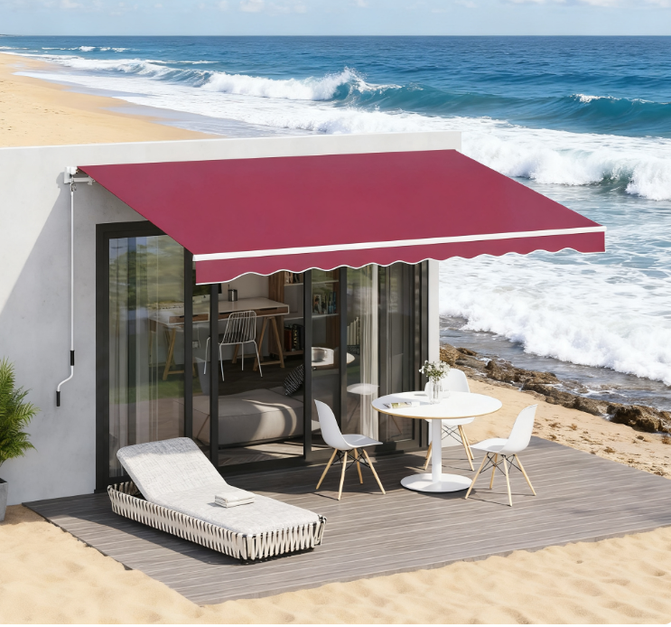 Retractable Awning, Patio Awnings, Sunshade Shelter w/ Manual Crank Handle