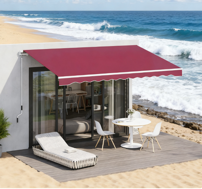 Retractable Awning, Patio Awnings, Sunshade Shelter w/ Manual Crank Handle