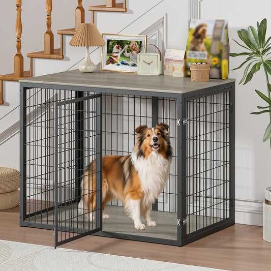 47'' Dog Crate Dog Cage Furniture with 3 Doors,for Large & Medium Dogs.Grey.