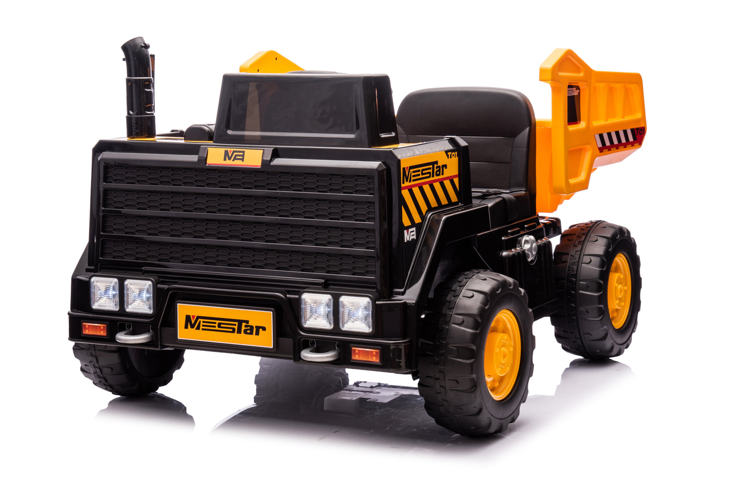 24V Electric Kid Ride On Car with Remote Control, 2 Seater 24' Wideth Ride on Engineering Vehicles for Kids, Battery Powered Kids Ride on Car Yellow, 4 Wheels Vehicles Children Toys, LED Headlights