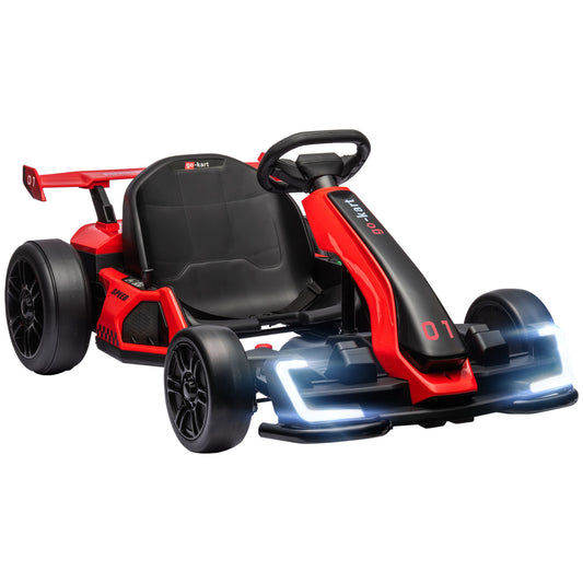 24V 7.5 MPH Electric Go Kart with Adjustable Seat, Drifting Car Battery Powered Ride on Toy Outdoor with Slow Start, Button Start, Music, Honking Horn, Lights, for 6-12 Years Old, Red