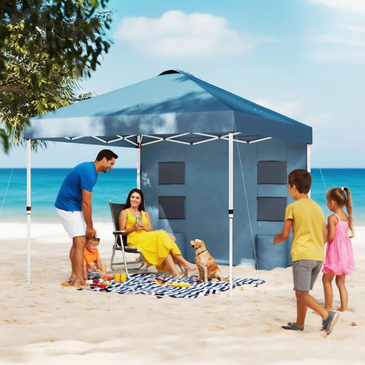 10x 10 ft party tent w/ Sidewall with  Height Adjustable Instant Sun Shelter w/ Storage Pockets, Blue