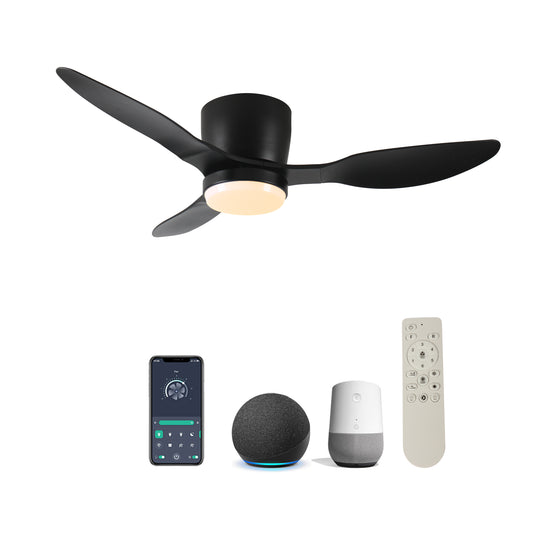 42' Smart Flush Mount Ceiling Fans with Lights Remote,Quiet DC Motor,Outdoor Indoor Low Profile  Ceiling Fan,Control with WIFI Alexa App,Dimmable,ABS  blades,for Modern Bedroom Patio