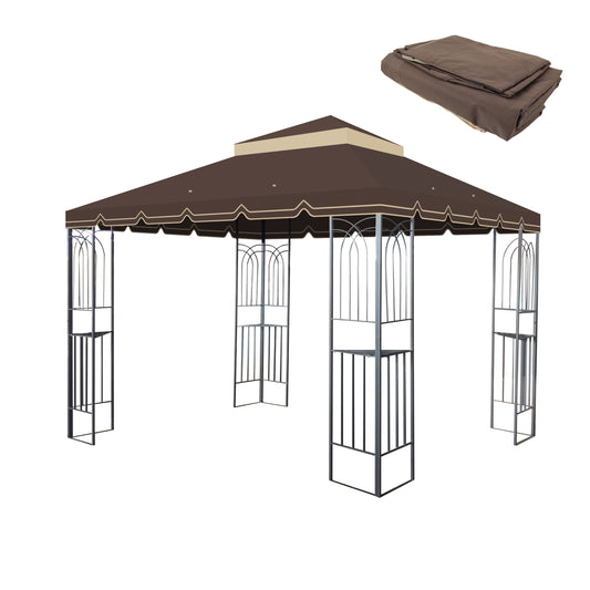 10x10 Ft Outdoor Patio Gazebo Replacement Canopy,Double Tiered Gazebo Tent Roof Top Cover Only Greatwall border(Frame Not Include)-BROWN