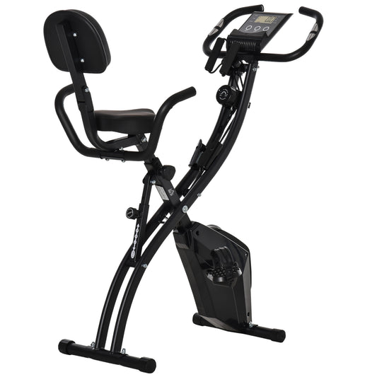 Folding Exercise Bike, 3-in-1 Recumbent Exercise Bike, Upright Workout Bike & Arm Resistance Bands, Adjustable Seat, 8-Level Magnetic Resistance, Black