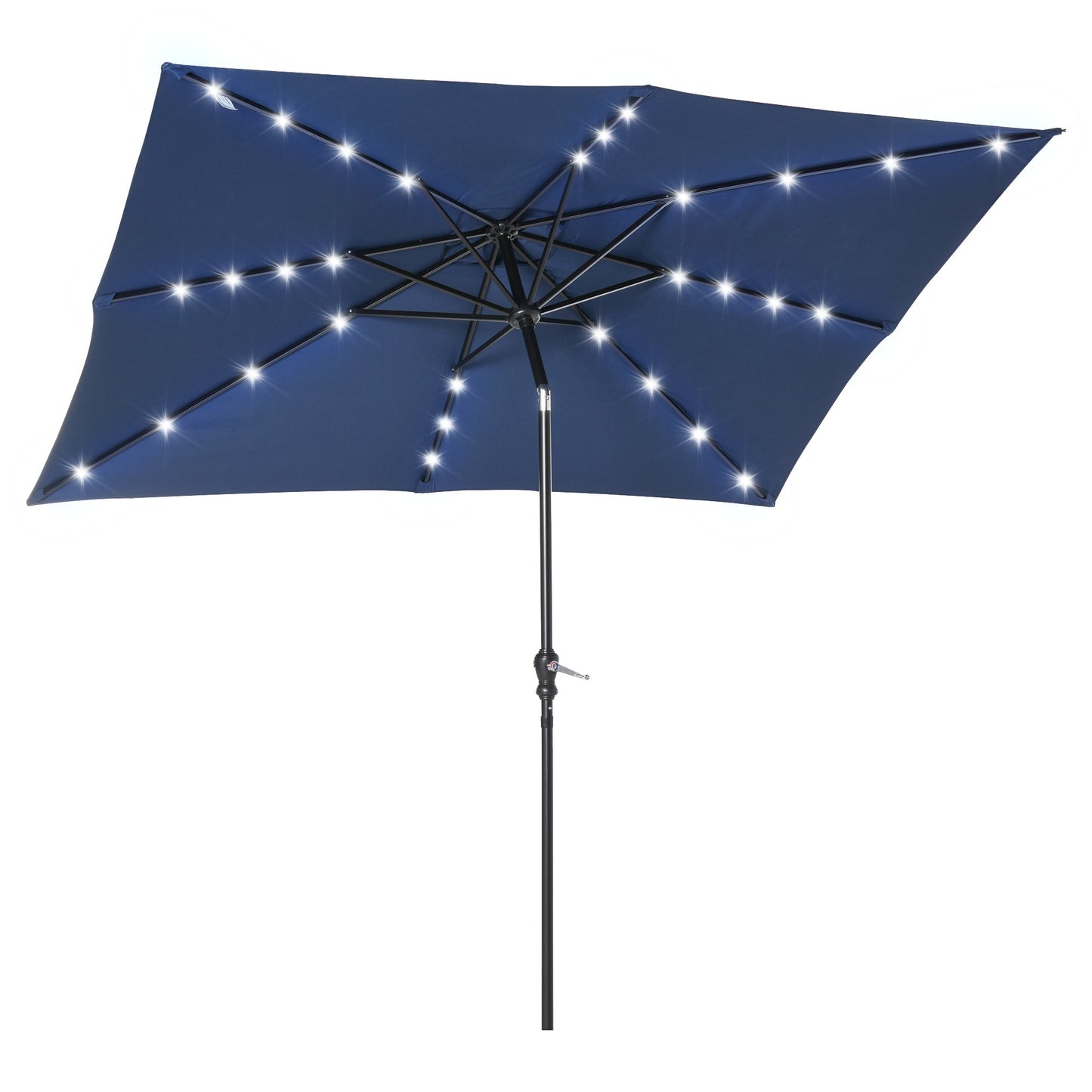 9' x 7' Solar Umbrella, LED Lighted Patio Umbrella for Table or Base with Tilt & Crank, Outdoor Umbrella for Garden, Deck, Backyard, Pool, Beach, Blue