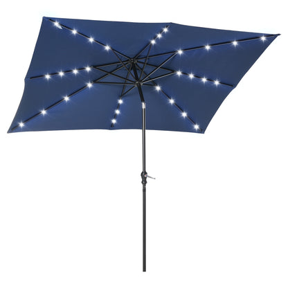 9' x 7' Solar Umbrella, LED Lighted Patio Umbrella for Table or Base with Tilt & Crank, Outdoor Umbrella for Garden, Deck, Backyard, Pool, Beach, Blue