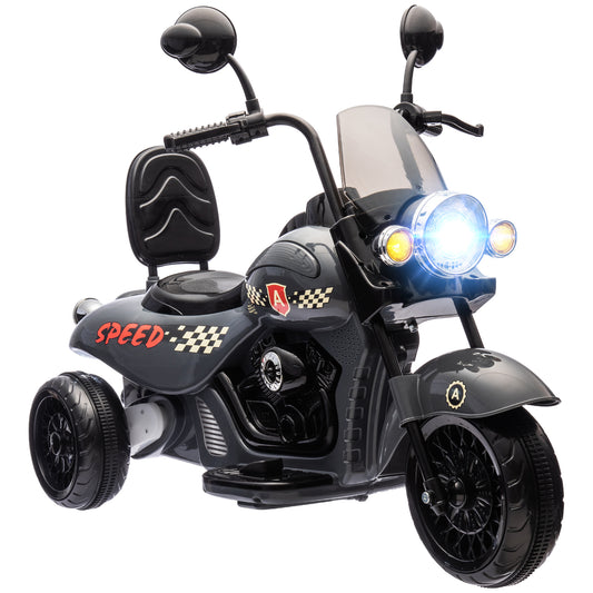 Electric Motorcycle for Kids, 3 Wheel 6V Battery Powered Chopper Motorbike, Ride on Motorcycle with Headlights, Music, Forward & Reverse for Boys and Girls Ages 3-6 Years, Gray