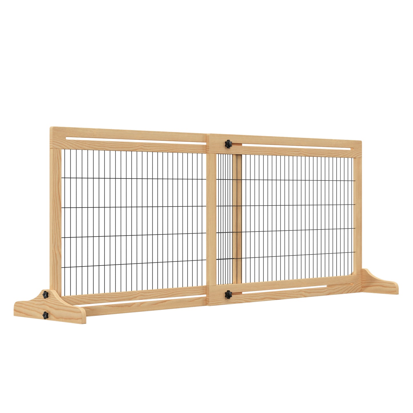 72' W x 27.25' H Extra Wide Freestanding Pet Gate with Adjustable Length Dog, Cat, Barrier for House, Doorway, Hallway, Natural