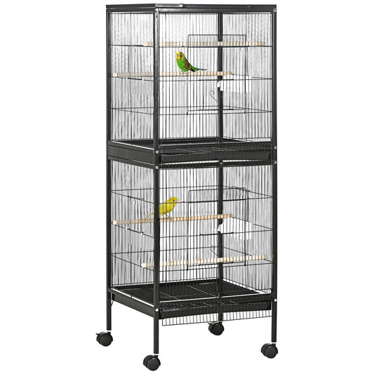 Large Bird Cage with 1.7 ft. Width for Wingspan, Bird Aviary Indoor with Multi-Door Design, Fit for a Canary, Finch, Conure, 55', Black