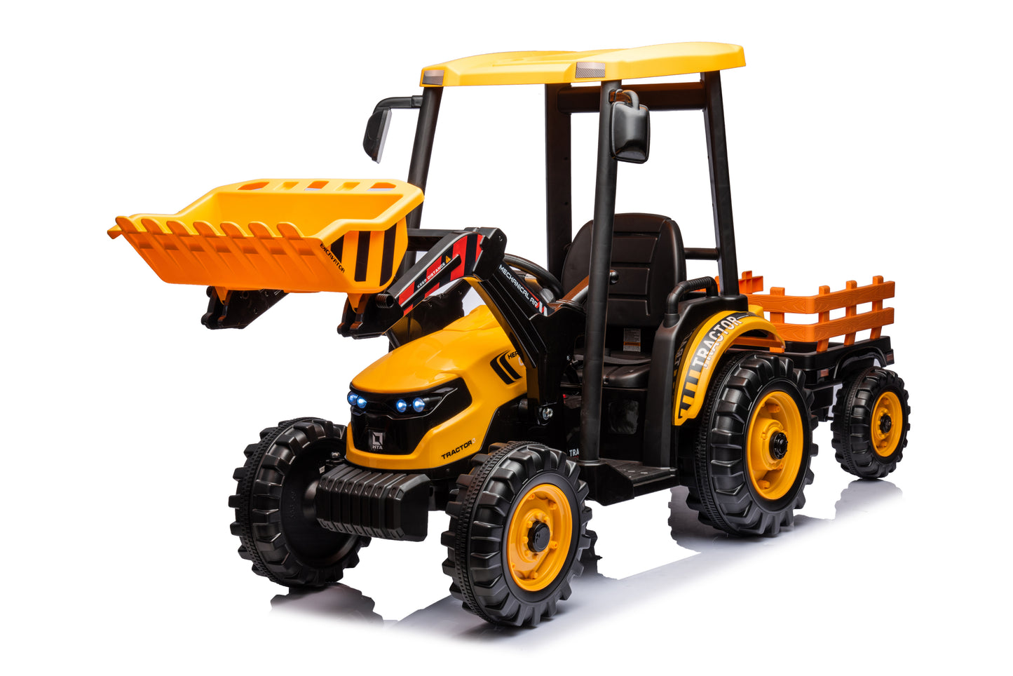 24V Kids Ride on Tractors with Parent Remote Control, Pedal Tractors with Working Loader and Backhoe Digger, Kids' Ride on Car Toys 24V Battery Powered Electric Vehicles with Trailer, Digger (Yellow)