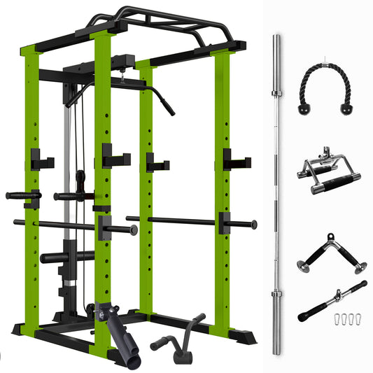 Multi-functional Power Cage, Home Adjustable Pullup Squat Rack 1000Lbs Capacity Comprehensive Fitness Barbell Rack with Gym Accessories 7ft Olympic Bar