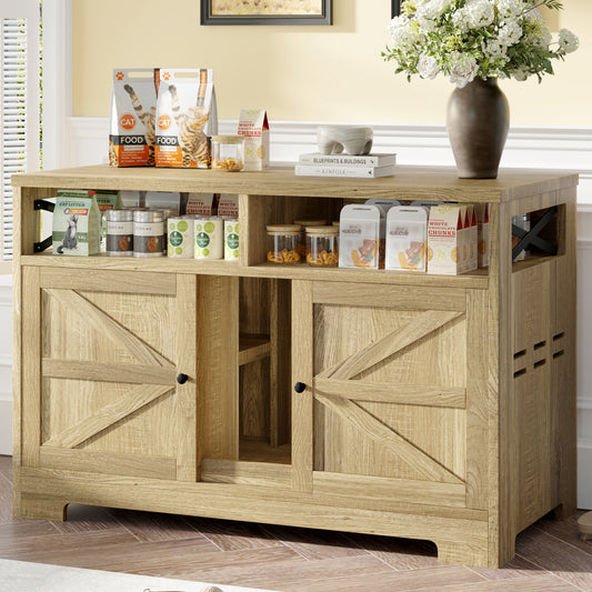 Cat Litter Box Enclosure for 2 Cats, Double Hidden Litter Box Furniture Cat Washroom, Farmhouse Indoor Cat House End Table, Brown