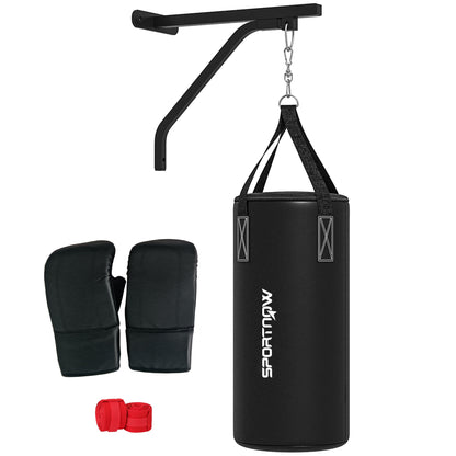 Unfilled Punching Bag for Adults, Heavy Bag Wall Mount Set with Bracket, Boxing Gloves, Hand Wraps and 360° Swivel Hook for Muay Thai and MMA Training