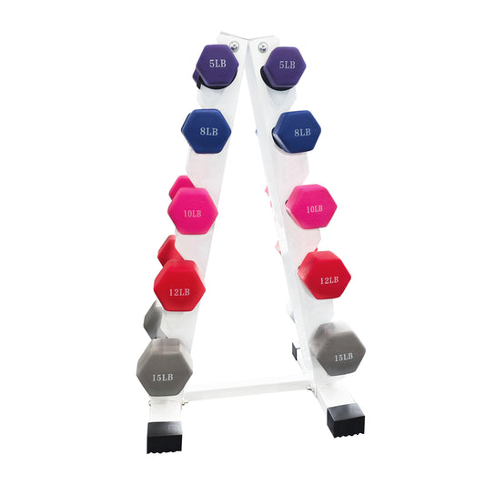 6-10 Pair Iron and Rubber Dumbbell Set  5-15 lbs Hand Free Weight for Strength Hex Coated Encased Weights with Vertical Storage Rack Home Gym 5-15 lb