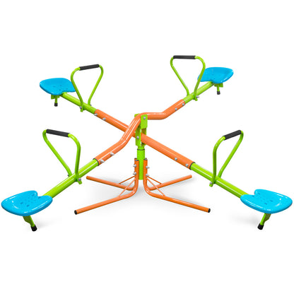 Outdoor Playground Seesaw with 360-Degree Rotation for Kids, Sturdy Plastic Seats in Blue and Green