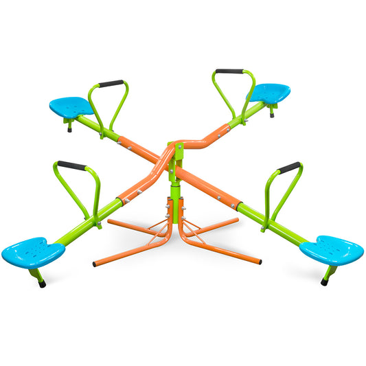 Outdoor Playground Seesaw with 360-Degree Rotation for Kids, Sturdy Plastic Seats in Blue and Green