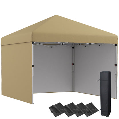 10' x 10' Pop Up Canopy Tent with 3 Sidewalls, Leg Weight Bags and Carry Bag, Height Adjustable, Instant Party Tent Event Shelter Gazebo for Garden, Patio, Beige