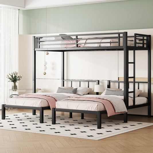 Twin over Twin & Twin Bunk Beds for 3, Twin XL over Twin & Twin Bunk Bed Metal Triple Bunk Bed, Black