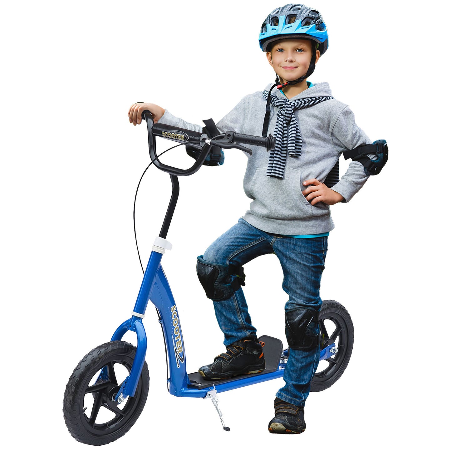 Kick Scooter for Kids 5-12 Years Old, Big Wheel Kids Scooter with Adjustable Height Handlebar, Non-slip Footplate, Rear Brake, Blue