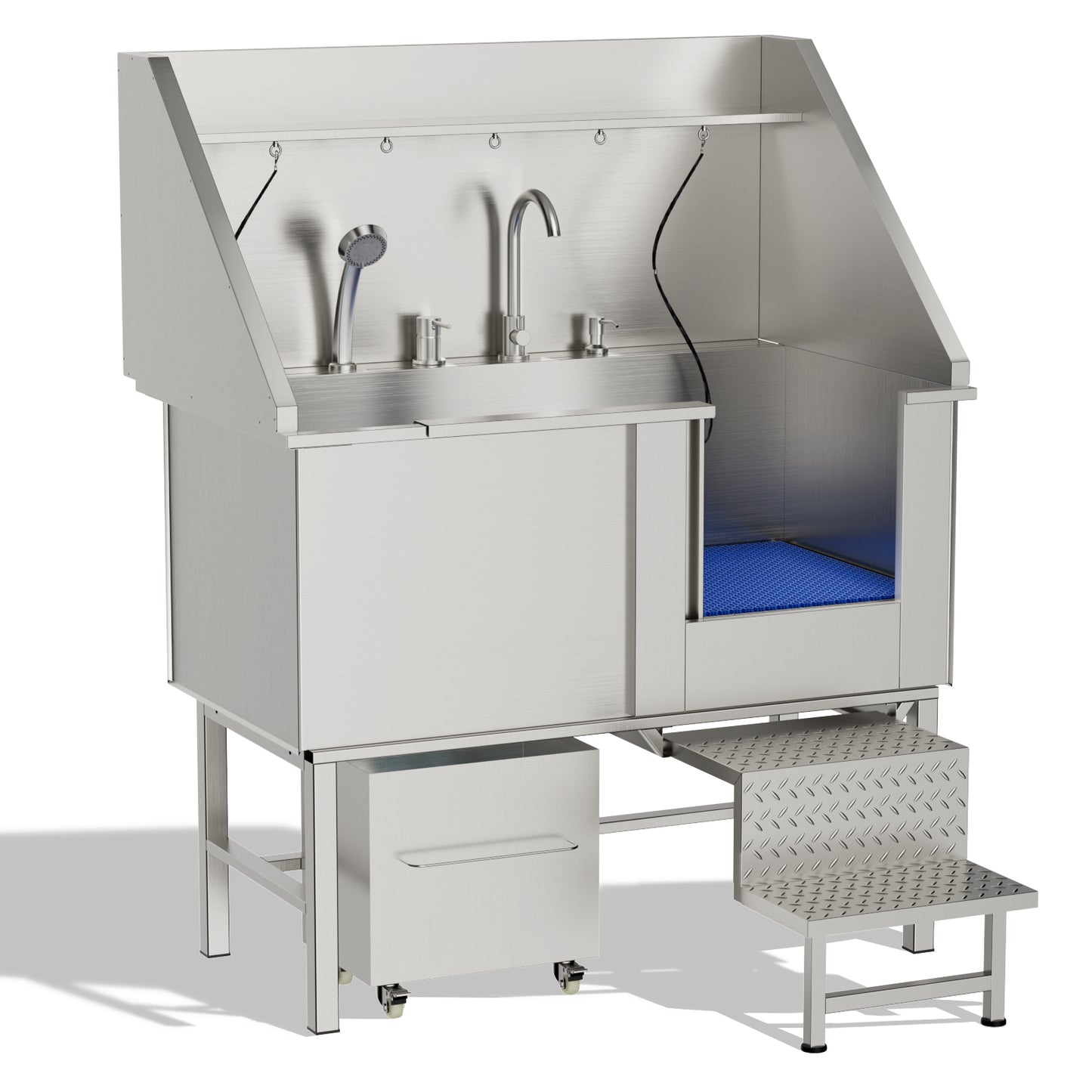 Stainless Steel Dog Washing Station with Seamless Design and Accessories, Silver, 50 Inch