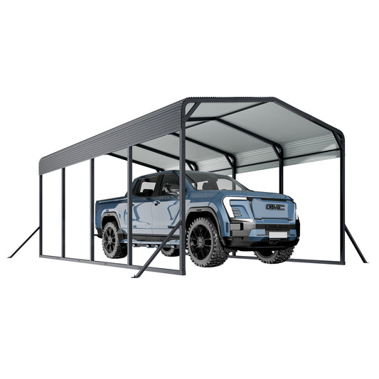 12x20FT Metal Car Carport Heavy Duty Carport with Reinforced Support Base, Suitable for All Weather Conditions, Ideal for Boats, Tractors, Pickup Trucks Outdoor Garage Parking for Parties,Black.