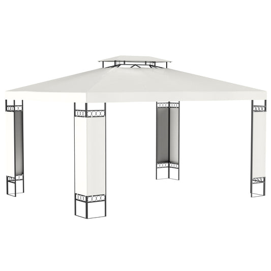 10' x 13' Patio Gazebo, Double Roof Outdoor Gazebo Canopy Shelter with Screen Decorate Corner Frame, for Garden, Lawn, Backyard and Deck, Cream White