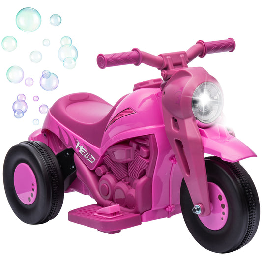 Ride on Bubble Car, 6V Kids Motorcycle, 3 Wheeled 2 MPH Electric Motorbike for Toddler with LED Headlight, Music, Forward & Reserve, Pink