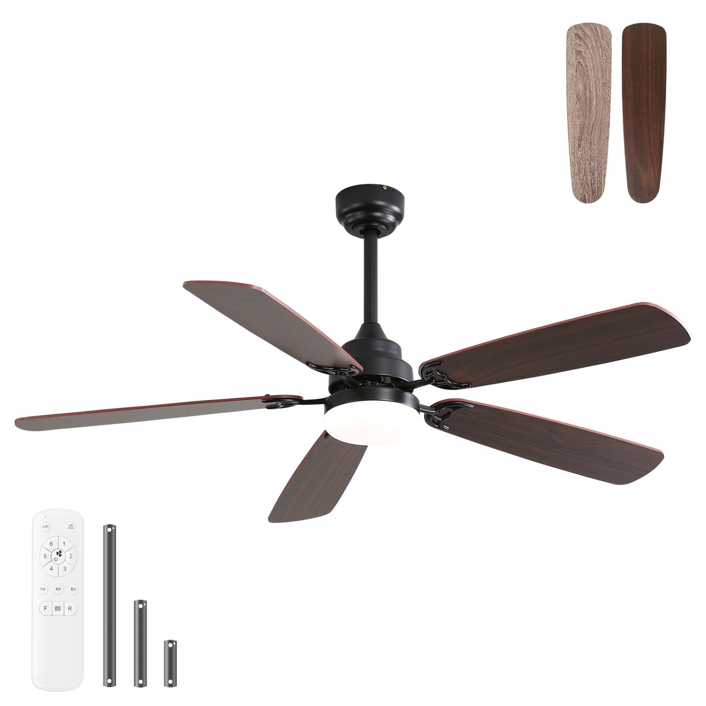 52 Inch Classics Ceiling Fan with Led Light 6 Speed Wind 5 Blades Remote Control DC Motor For Indoor