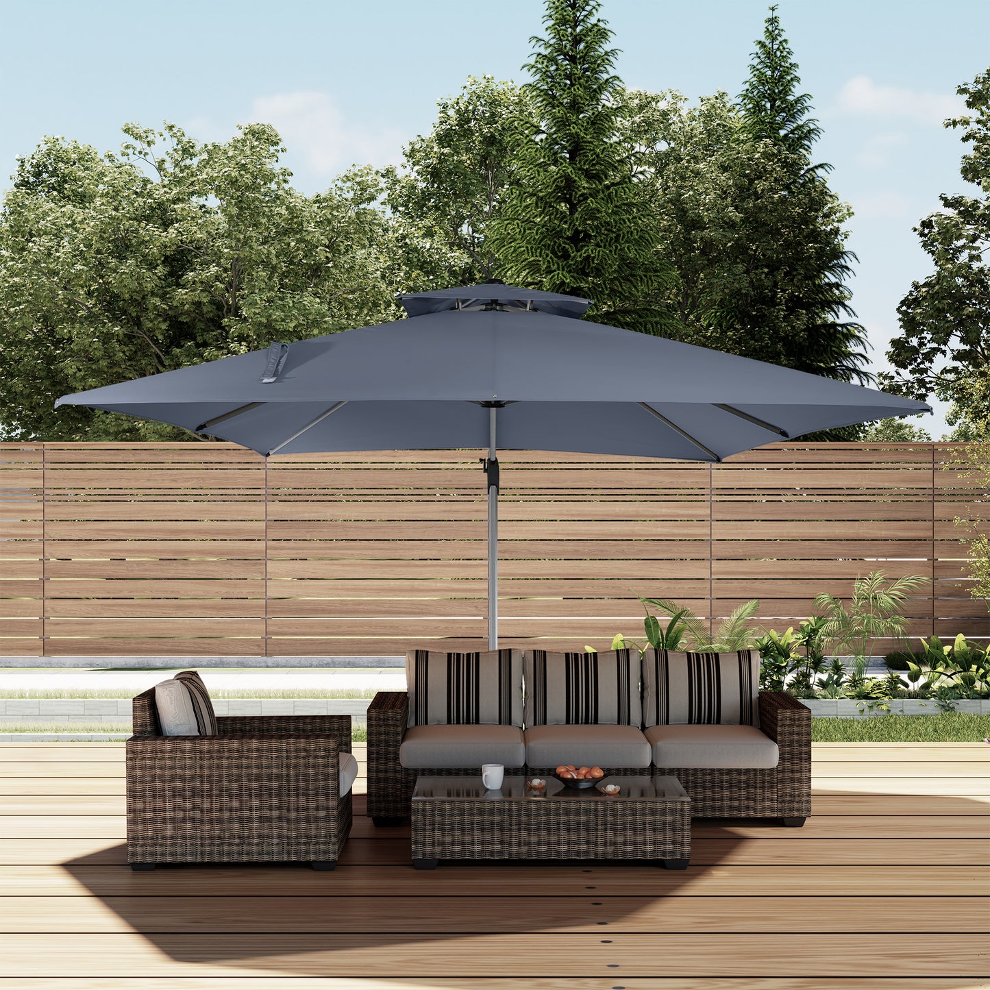 11FT Patio Umbrella Outdoor Square Double Top Umbrella in Gray (without Umbrella Base)