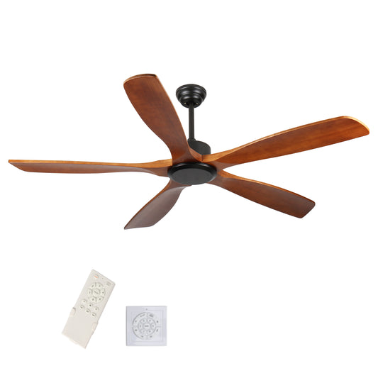 60 Inch wood Ceiling Fan no light with Remote Control, Low Profile Ceiling Fan without Light,Noiseless Reversible DC Motor with Timer