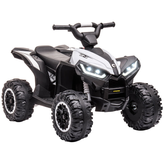 12V Kids ATV Quad Car with Forward & Backward Function, Four Wheeler for Kids with Wear-Resistant Wheels, Music, Electric Ride-on ATV for Toddlers Ages 3+ Years Old, White